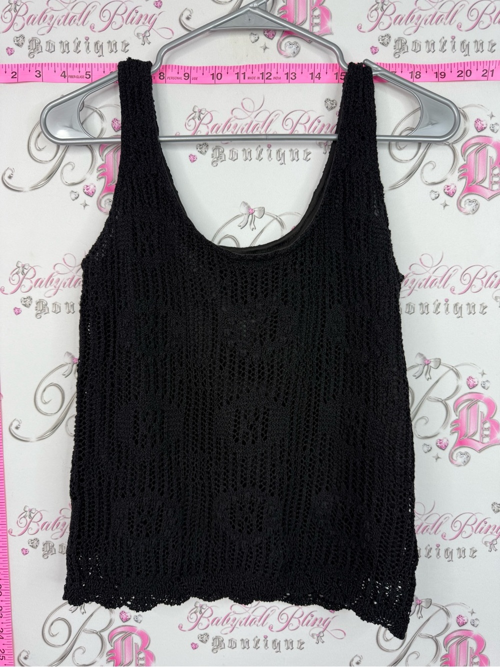 ESQUALO tank top knit Black Crochet Tank Top